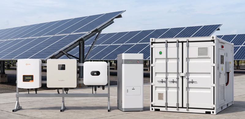 Solar array with inverters and battery storage